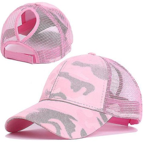 Casquette de baseball pour femme avec queue de cheval, en maille camouflage, style décontracté d'été, fermeture snapback simple, idéale pour les activités de plein air et le sport (femme/homme) - Tail (1/5)
