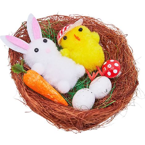 Nid De Poupée Lapin Et Poule Simulacre 10 Cm Decorations Fete Printemps (1/2)