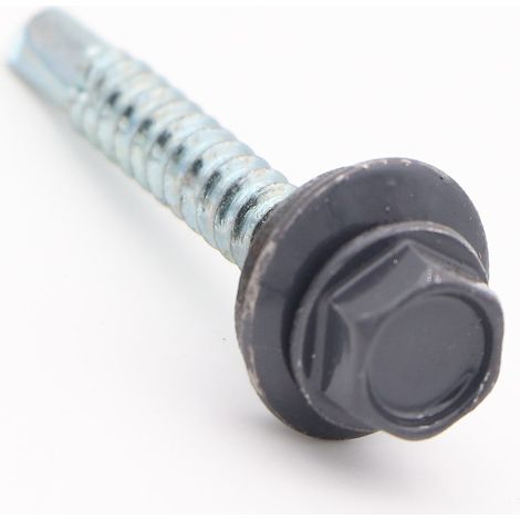Vis autoperceuse Tête hexagonale TH 4.8X35 Rondelle d"étanchéite avec joint néoprene EPDM Acier zingué RAL7024-400 pièces (1/5)