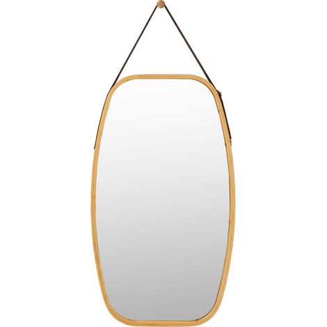 GOPLUS Miroir Mural en Aluminium avec Cadre en Bambou,Grand Miroir avec Film Antideflagrant, Miroir de Maquillage,Forme Rectangulaire Arrondie avec Cadre en Bambou,Miroir de Decoration (1/5)