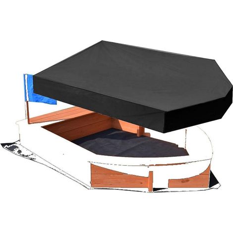 couverture De Bac Sable, Housse De Protection Bac Sable En Forme De Bateau Avec Cordon De Serrage, Impermable, Noir Oxford 160 113 22cm (1/5)