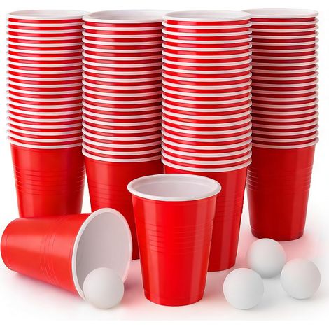 Gobelet Plastique Reutilisable, 100 Gobelets de Fête und 10 Balle Ping Pong, 500ml Verre Boisson pour Anniversaires, Fêtes, Mariages, Camping (1/5)