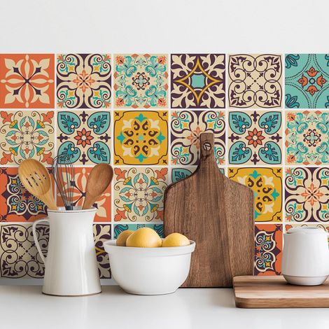 Vintage Bohemian Tile Stickers 30 PC Pack - Self-Adhesive PVC Waterproof Wall Decals Kitchen Bathroom Backsplash Decor - 4x4 Inch