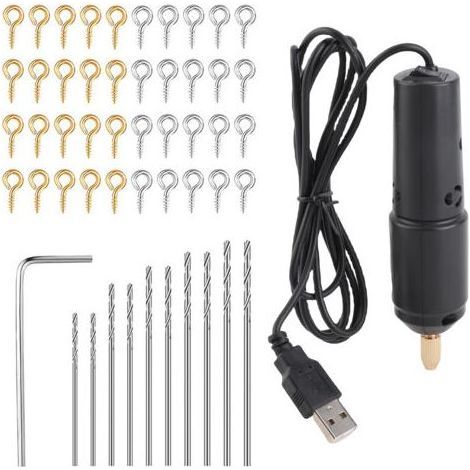 Juego de mini taladros eléctricos de resina con 10 brocas para la fabricación de joyas, productos de aluminio y llaveros de madera, color negro. (1/5)