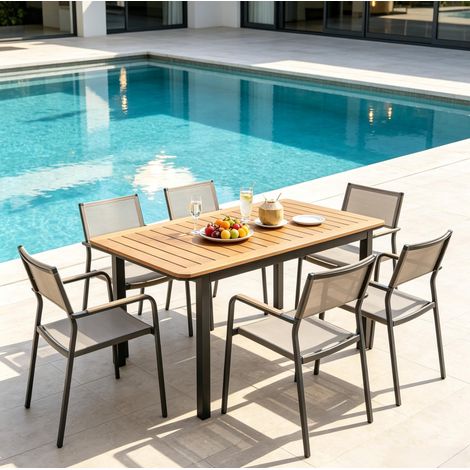 Table de jardin rectangulaire marron 127 x 70 x 75 cm métal plastique bois (1/5)