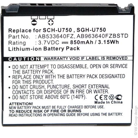 NX - Batterie téléphone, smartphone, GSM pour Samsung 3.7V 850mAh - AB533640FZAB963640F