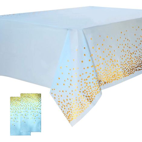 2 nappes jetables en plastique, à pois, rectangulaires, 137 x 274 cm, noir et or, pour fêtes, mariages, anniversaires (1/5)