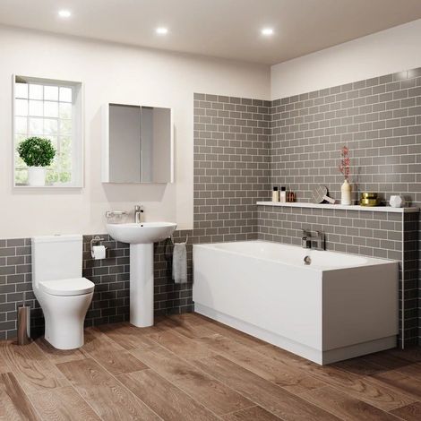 Bathroom Suite 1700 Double Ended Square Bath Close Coupled Toilet Basin Pedestal (1/5)