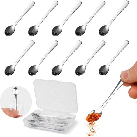 Mini cucharas de acero inoxidable, 7 cm (2,8 pulgadas), juego de 10, cucharas medidoras pequeñas para especias, sal, azúcar y frascos pequeños (plateadas) (1/5)