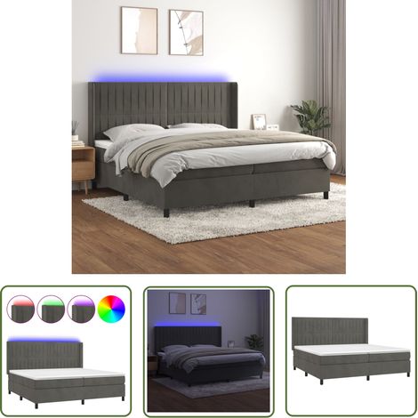 The Living Store Sommier à lattes de lit matelas et LED Gris foncé 200x200 cm - Lit Plateforme - Lit Capitonné - Lit Design - Lit Velours - Lit Avec Rangement (1/5)