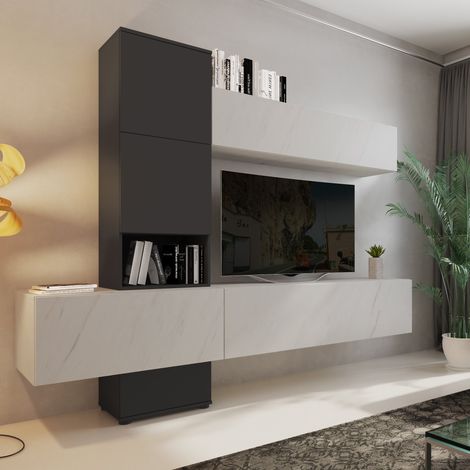 Wohnwand Insel, Modulares Wohnzimmer-Möbel, 6 Türen, Set Kombinierbar, Schwarz-Anthrazit (1/5)