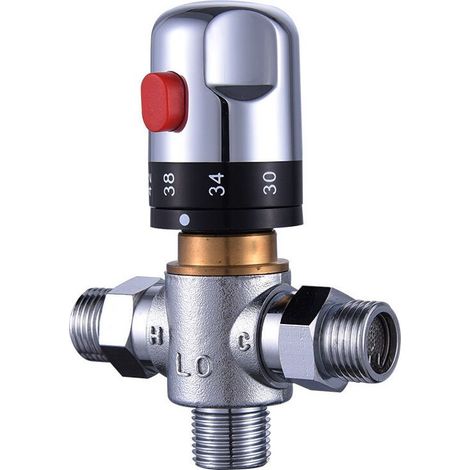 3 voies Thermostat Mitigeur Vanne En Cuivre Massif, G1/2Pouce Solaire Chauffe Eau Chaude, Régulateur De Température Règle Valve (1/3)