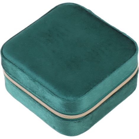 Boîte à bijoux compacte vert noirâtre, petite boîte de rangement à fermeture éclair, organisateur de voyage portable, en velours (1/5)