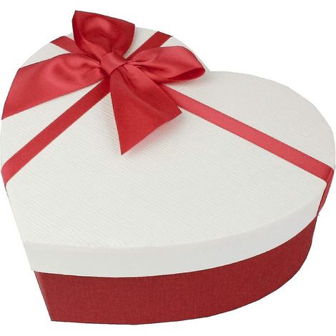 Herzförmige Geschenkbox, 16 x 14 x 6 cm, strukturierte rote Box mit weißem Deckel.