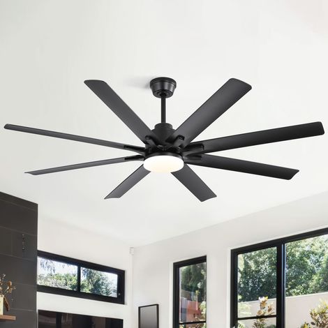 Ventilador de techo 168 cm reversible con mando a distancia, temporizador 1/4/8 h, motor DC silencioso, negro (1/5)