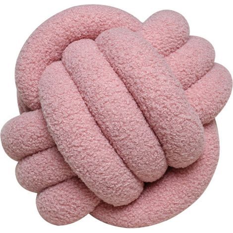 Kugelkissen in Grau und Rosa, 22 cm Durchmesser, 1 rundes Kissen, Heimdekoration, ästhetisches Dekokissen, Lammfellkissen (1/5)