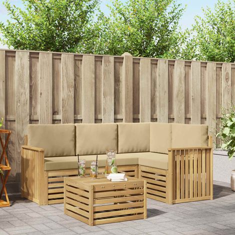 vidaXL Conjunto de sofás de exterior 5 uds. y Beige Poliéster (1/5)
