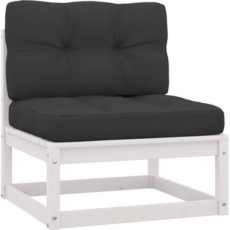 Salon de jardin 2 pcs Contemporain, Ensemble repas de jardin, avec coussins Blanc Bois de pin massif OIB7776E (1/5)