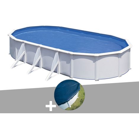 Kit piscine acier blanc Gré Fidji ovale 5,27 x 3,27 x 1,22 m + Bâche hiver