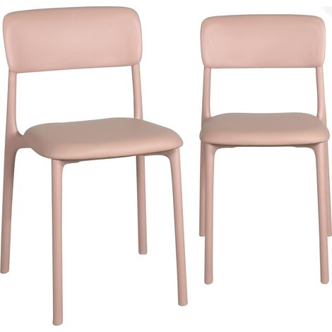 Ensemble de 2 chaises de cuisine, chambre ou salle à manger contemporaines en polypropylène avec coussin rembourré confortable et bordure en similicuir (rose) (1/5)