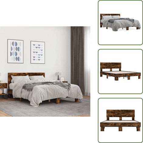 Bettgestell Räuchereiche 140x200 cm Holzwerkstoff und Metall - Holzbettwäsche - Doppelbett - Bettkasten - Boxspringbett - Massivholzbette (1/5)