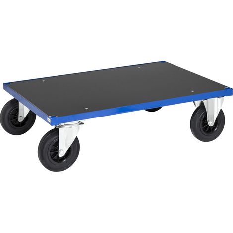 Kongamek Plattformwagen in blau mit MDF-Platte 260mm 1000x700x260mm Gummibereifung und Bremse