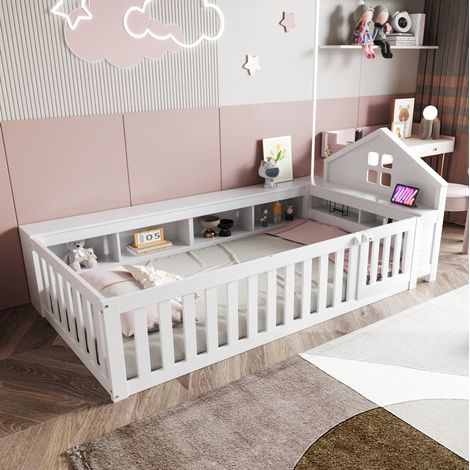lit chambre rangement avec porte 90x200 bois blanc OKMYHOME (1/5)