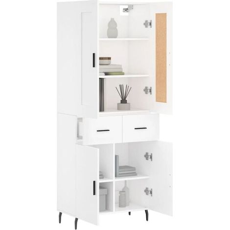 Buffet de Cuisine Blanc 69,5x34x180 cm - Meuble Rangement Haut en Bois d'Ingénierie pour Salle à Manger et Salon (1/5)