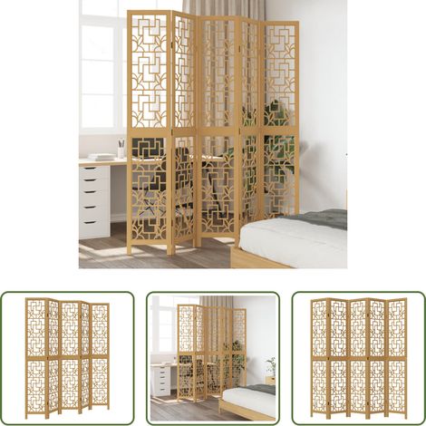 Wohnzimmer - 5-tlg. Raumteiler Braun Massivholz Paulownia (1/5)
