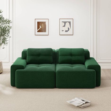 Canapé modulable nuage velours côtelé, assise profonde, confortable, convertible, petit canapé loveseat, sans structure, vert (1/5)