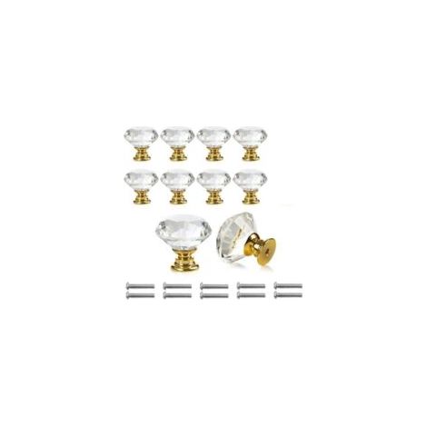 10 poignées de porte en verre cristal transparent effet diamant pour meubles, tiroirs et placards - vis incluses - Crezuo (1/4)