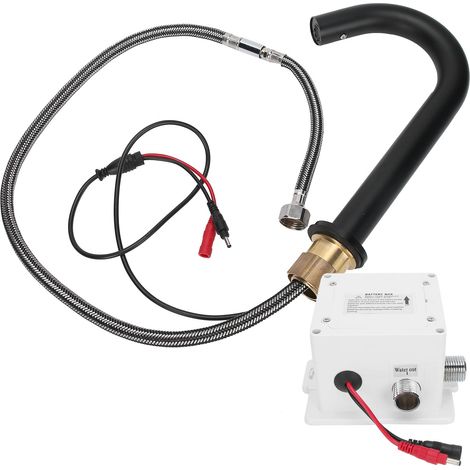Robinet de lavabo vertical intelligent à bec sans contact, filetage G1/2, tout cuivre noir, avec capteur intégré. (1/5)