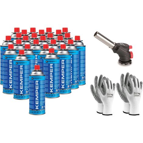 KIT SALDATORE A FIAMMA PIEZO + 27 CARTUCCE BUTANO KEMPER + 2 PAIA GUANTI OMAGGIO