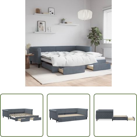 vidaXL Sofa-Bett - Tagesbett Ausziehbar mit Schubladen Dunkelgrau 100x200 cm Samt (1/5)
