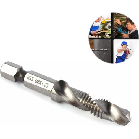 Sechskant-Schaftbohrer, Sechskantgewindebohrer, M8 HSS 1/4"-Bohrer, metrische Gewindeschneidarbeiten für Holz, Weichmetall, Aluminium und Eisen
