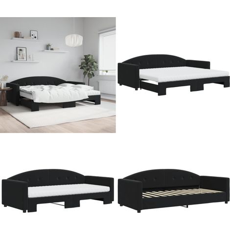 Tagesbett Ausziehbar mit Matratzen Schwarz 90x200 cm Samt - Sofa - Schlafsofa - Gästebett - Tagesbett - Doppelbett - Home & Living (1/5)