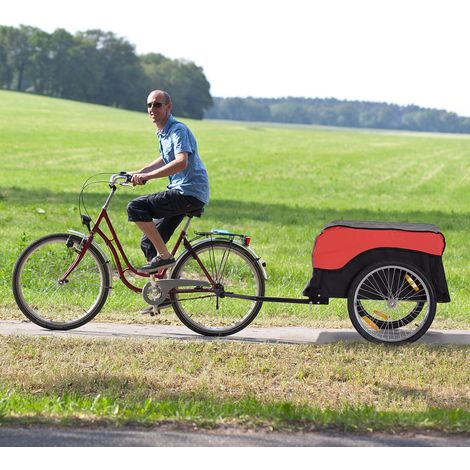 Remorque de chargement pour vélo rouge et noire, cadre en acier, charge 40 kg (1/5)