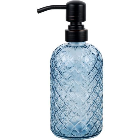 Distributeur de savon en verre de 473 ml avec tête de pompe en acier inoxydable brossé bronze vintage, distributeur de savon rechargeable à motif de pierres précieuses pour savon pour les (1/5)