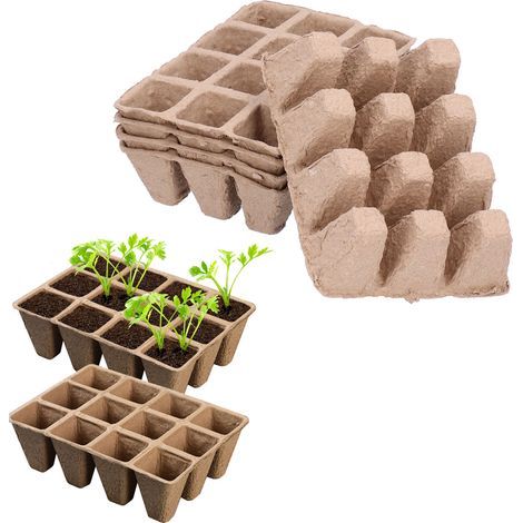 10 Pièces Pots de Semis Biodégradables en Tourbe 12 Cases pour Jardinage Accessoire (1/5)