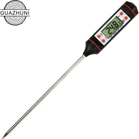 LAN Thermomètre de cuisine thermomètre de cuisine Thermomètre à viande sonde de lecture instantanée extra longue avec bouton °C / °F - grill, thermomètre barbecue (noir t) (1/5)