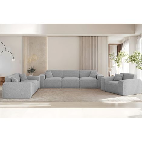 Sofaset Designersofa CELES PREMIUM 3-2-1 in Stoff Sven Hellgrau