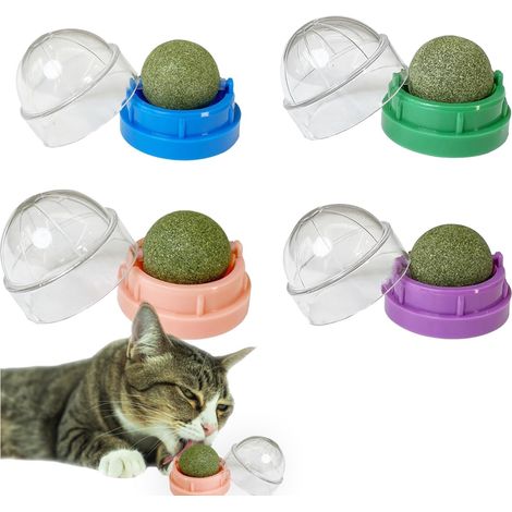 Lot de 4 balles d'herbe à chat - Pour chat - Brossez les dents de votre chat et protégez votre estomac - Jouet anti-fuite avec herbe à chat (1/5)