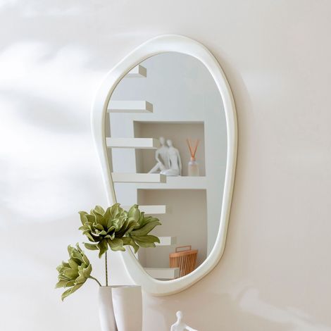 Miroir mural organique 68x120 cm blanc cassé - KRENDA