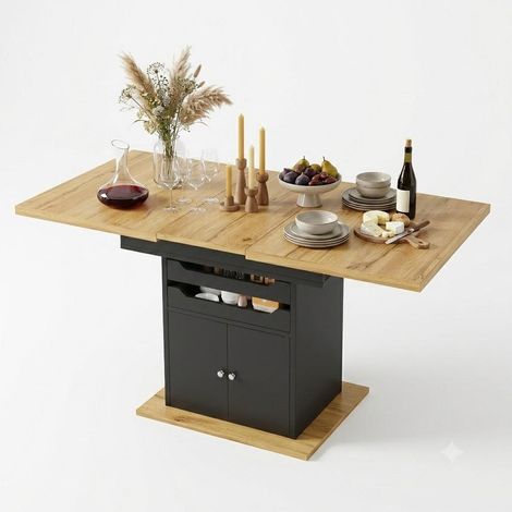 FurnitureR Wood Telescopic Dining Table 110 to 140x80cm with Storage (1/5)