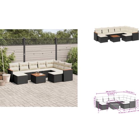 10-tlg. Garten-Sofagarnitur mit Kissen Schwarz Poly Rattan - Gartenmöbel Set - Gartensorte - Outdoor Möbel - Lounge Sofa - Esstisch (1/3)