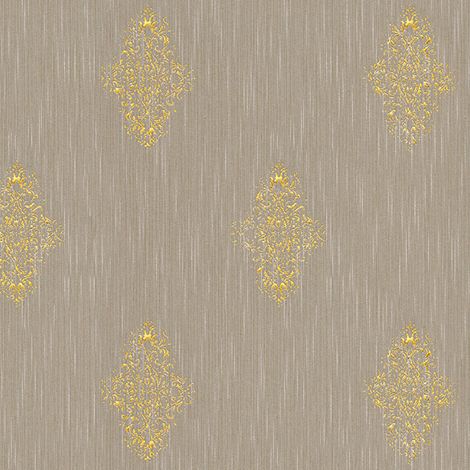 Papier peint baroque marron à motif Tapisserie murale brun et doré idéale pour couloir Papiers peints intissés effet textile (1/5)