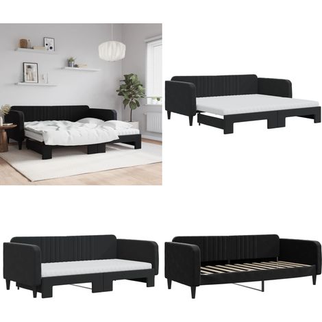 Tagesbett Ausziehbar mit Matratzen Schwarz 90x190 cm Samt - Schlafsofa - Sofa-Bett (1/5)