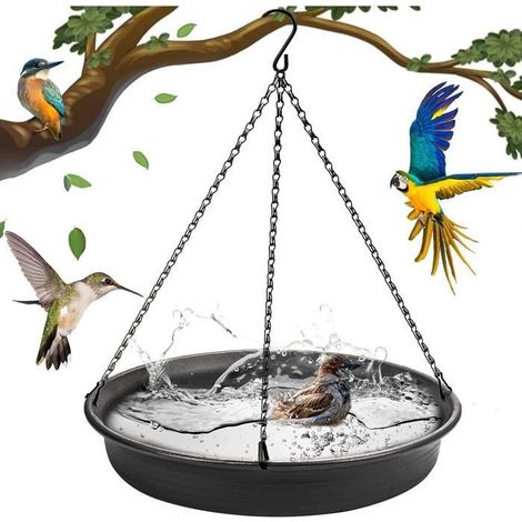 Bain d'oiseaux et mangeoire suspendus - Plateau de jardin 2 en 1 pour oiseaux, bol d'eau et plateau à graines d'extérieur, décorat,v (1/5)