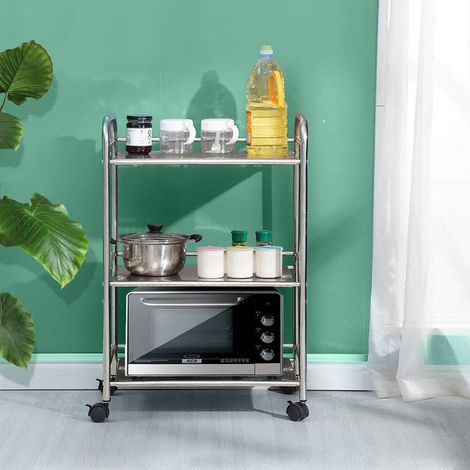 Clipop – Chariot de cuisine 3 étagères en acier inoxydable – Dimensions 350x600x750mm – Roues pour mobilité – Design moderne argenté