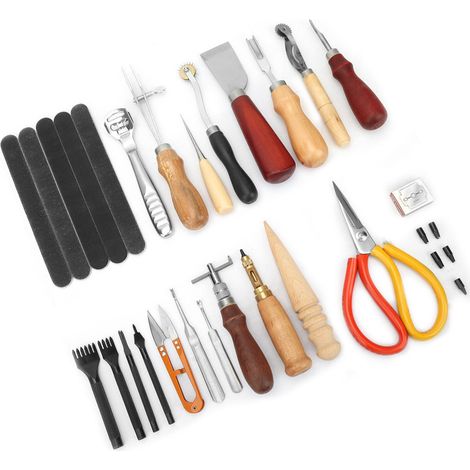 Kit de 18 outils de travail du cuir pour la couture, la sculpture et le bricolage. (1/5)